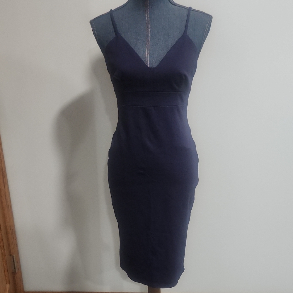 Lulu's Blue Spaghetti Strap Sheath Midi Dress